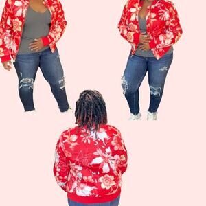 Flower Power Bomber Jacket Boutique Red Remaining